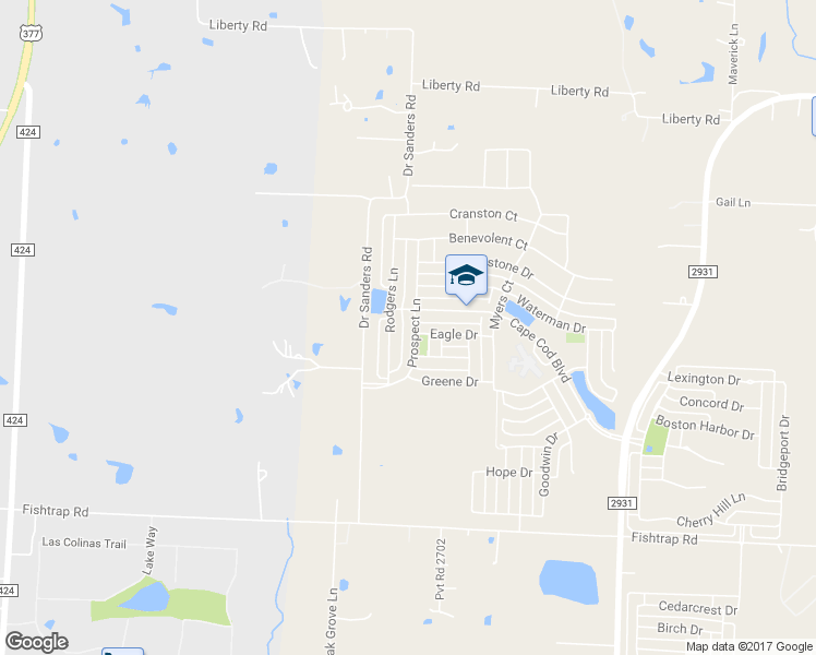 map of restaurants, bars, coffee shops, grocery stores, and more near 2005 Prospect Lane in Aubrey