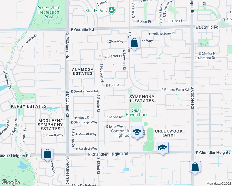 map of restaurants, bars, coffee shops, grocery stores, and more near 1391 East Horseshoe Drive in Chandler