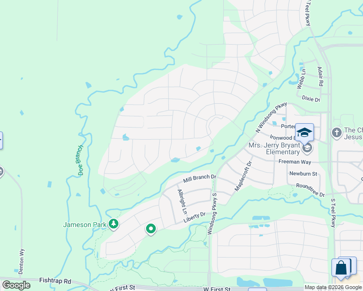 map of restaurants, bars, coffee shops, grocery stores, and more near 4500 Mill Branch Drive in Prosper