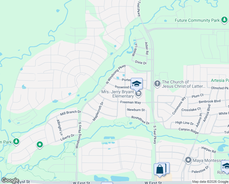 map of restaurants, bars, coffee shops, grocery stores, and more near in Prosper