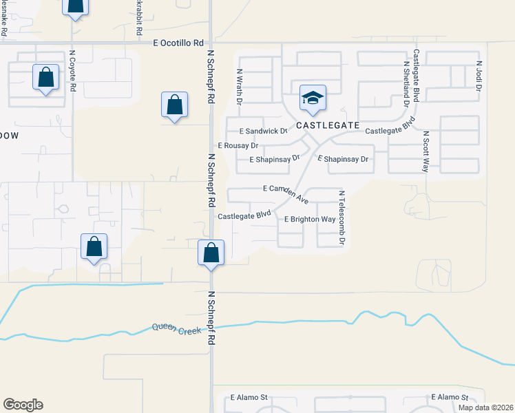 map of restaurants, bars, coffee shops, grocery stores, and more near 3683 East Thames Circle in San Tan Valley