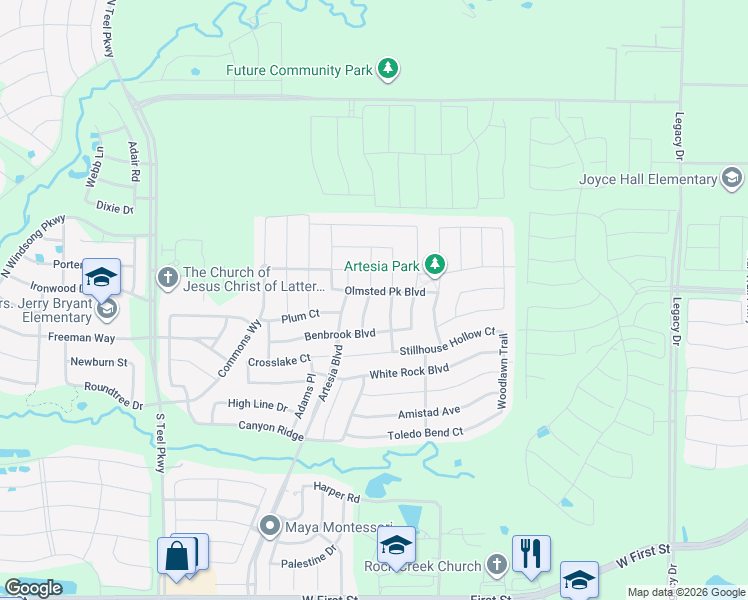 map of restaurants, bars, coffee shops, grocery stores, and more near 2005 Overton Park Drive in Prosper