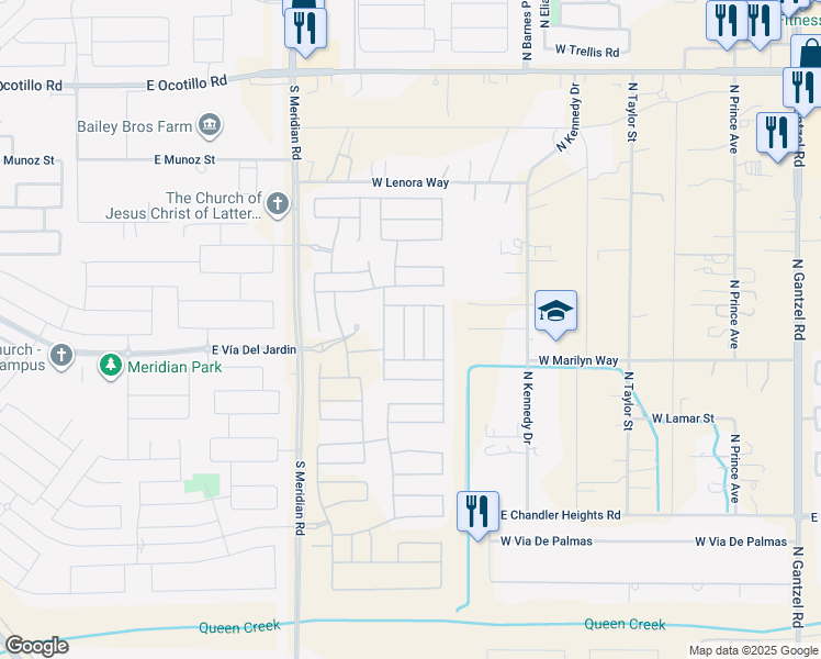 map of restaurants, bars, coffee shops, grocery stores, and more near 39747 North Trajen Place in Queen Creek