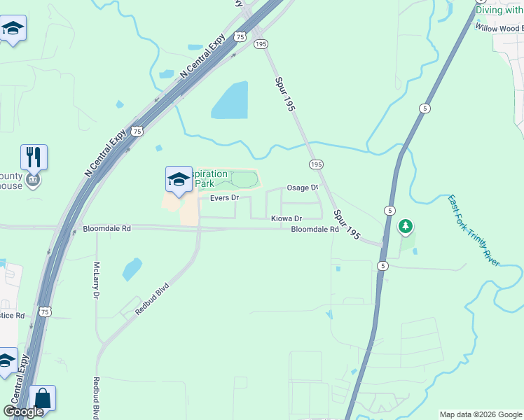map of restaurants, bars, coffee shops, grocery stores, and more near 905 Kiowa Drive in McKinney