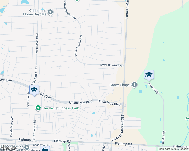 map of restaurants, bars, coffee shops, grocery stores, and more near 1700 Ridge Creek Lane in Aubrey