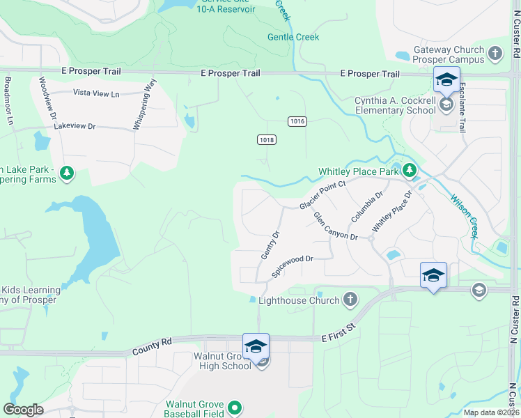map of restaurants, bars, coffee shops, grocery stores, and more near 3460 Newport Drive in Prosper