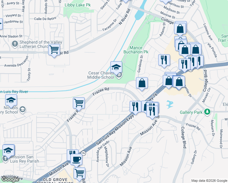 map of restaurants, bars, coffee shops, grocery stores, and more near in Oceanside