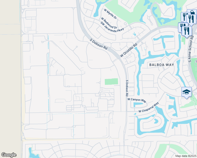 map of restaurants, bars, coffee shops, grocery stores, and more near 4500 South Dobson Road in Chandler