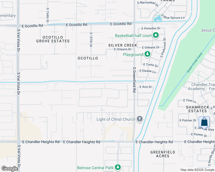 map of restaurants, bars, coffee shops, grocery stores, and more near 2171 East Avenida Del Valle Court in Gilbert
