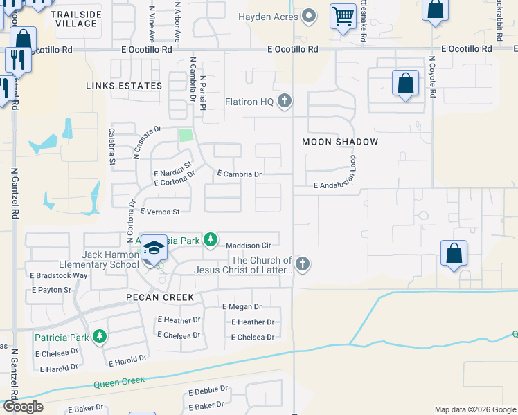 map of restaurants, bars, coffee shops, grocery stores, and more near 1668 East Santa Fiore Street in San Tan Valley