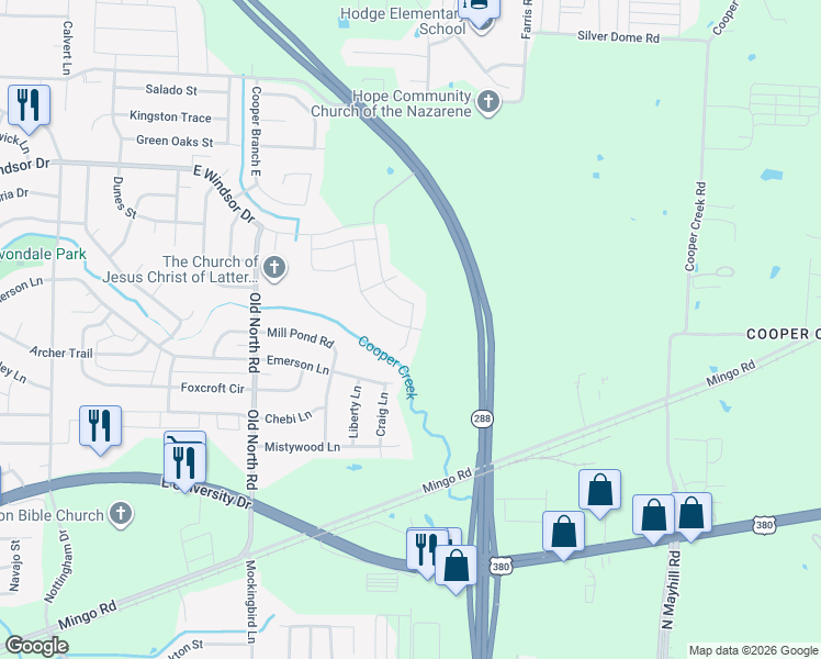map of restaurants, bars, coffee shops, grocery stores, and more near Province Street in Denton