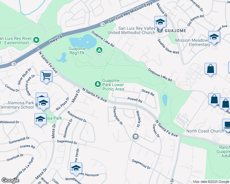 map of restaurants, bars, coffee shops, grocery stores, and more near 1405 Ozark Road in Oceanside