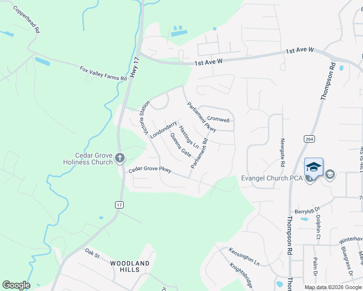 map of restaurants, bars, coffee shops, grocery stores, and more near 229 Queens Gate in Alabaster