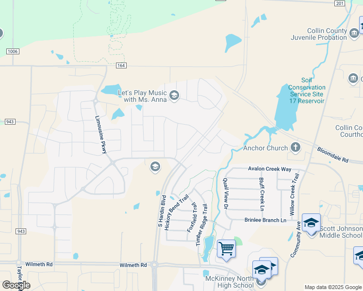 map of restaurants, bars, coffee shops, grocery stores, and more near 2704 Oak Blossom Drive in McKinney