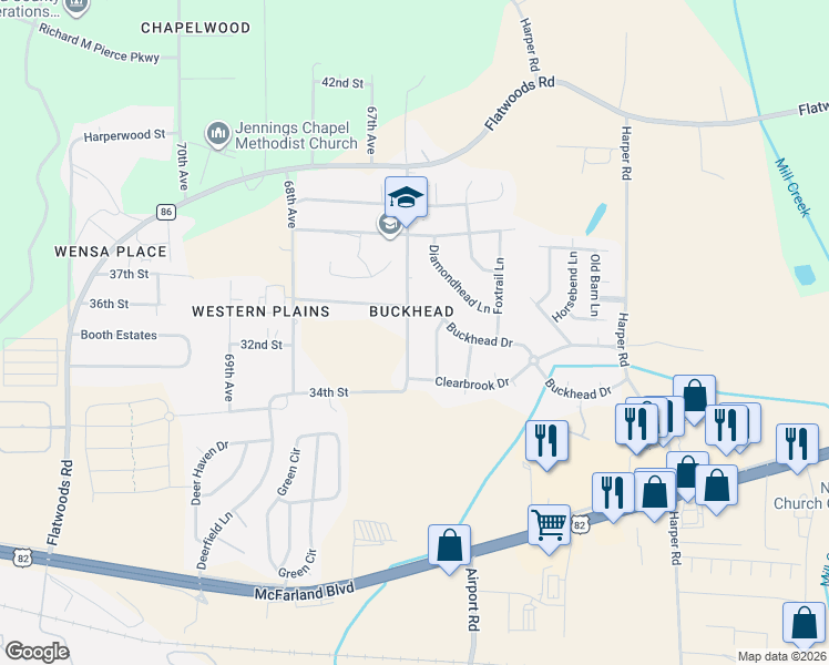 map of restaurants, bars, coffee shops, grocery stores, and more near 6602 Clearbrook Drive in Northport
