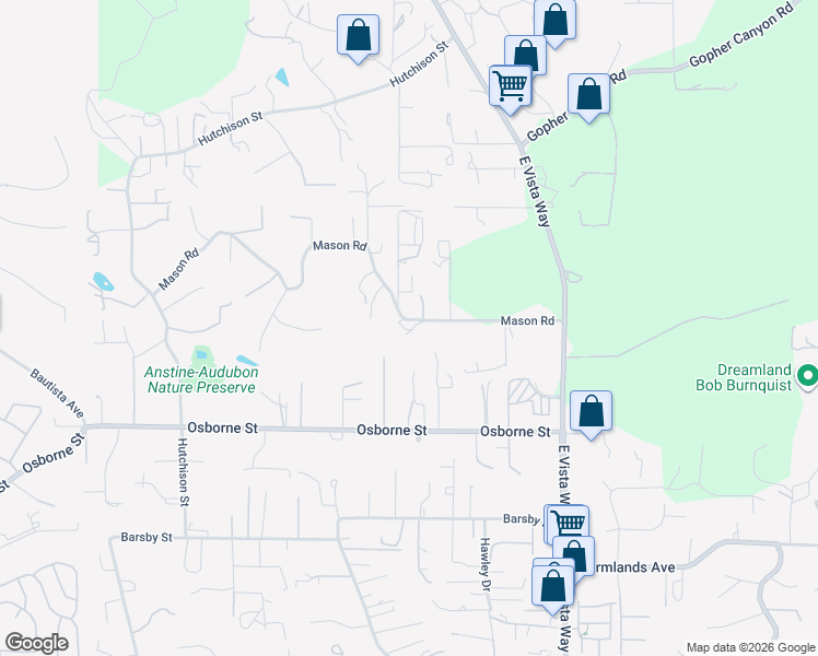 map of restaurants, bars, coffee shops, grocery stores, and more near 831 Mason Road in Vista