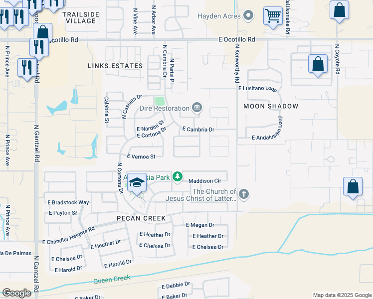map of restaurants, bars, coffee shops, grocery stores, and more near 1302 East Santa Fiore Street in San Tan Valley