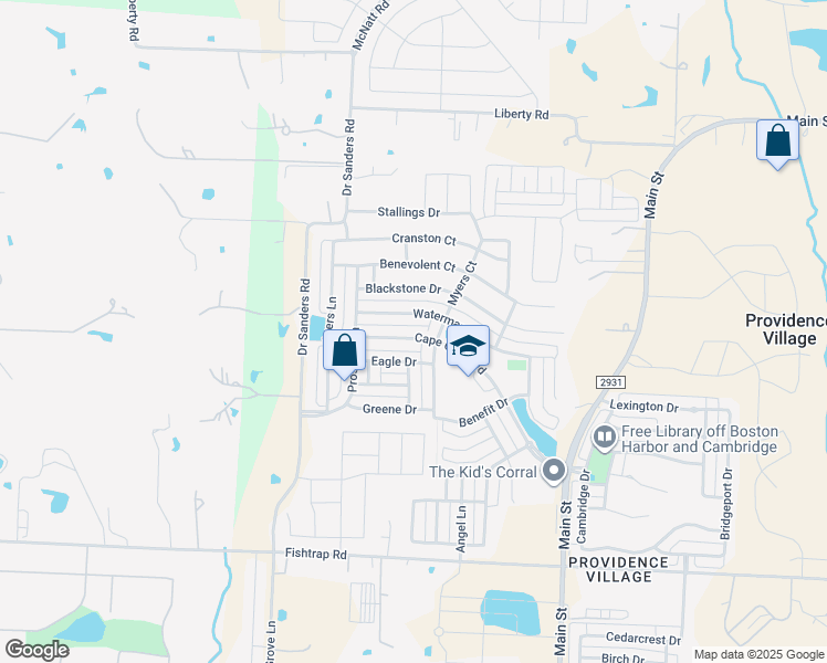 map of restaurants, bars, coffee shops, grocery stores, and more near 9109 Cape Cod Boulevard in Aubrey