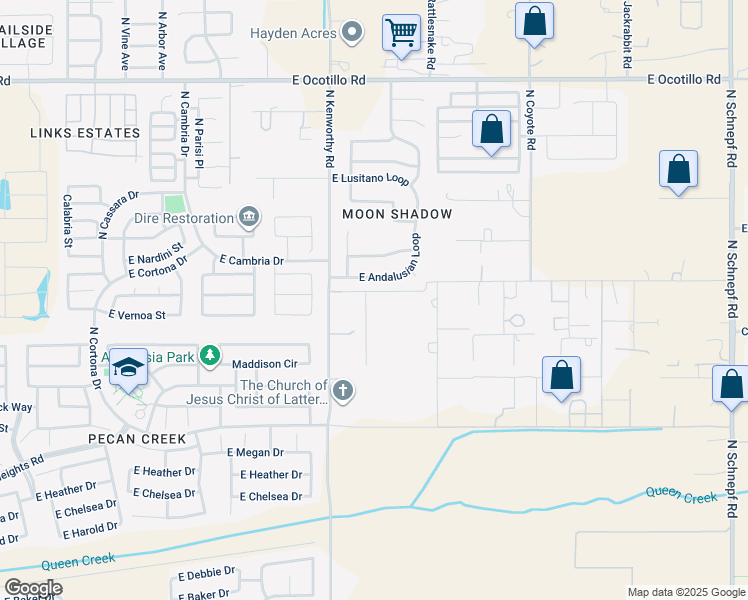map of restaurants, bars, coffee shops, grocery stores, and more near 1927 East Southwood Road in San Tan Valley