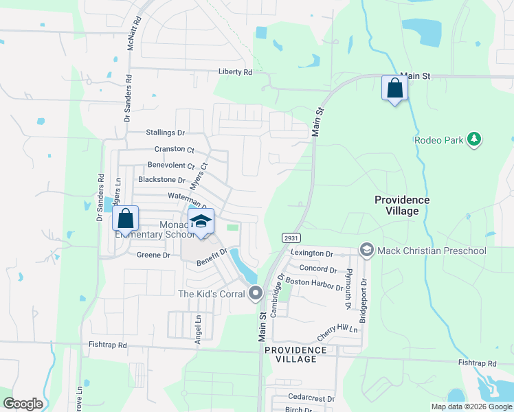 map of restaurants, bars, coffee shops, grocery stores, and more near 9240 Benevolent Court in Aubrey