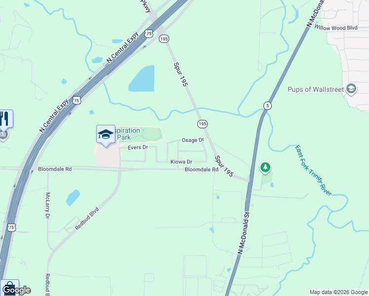 map of restaurants, bars, coffee shops, grocery stores, and more near 713 Osage Drive in McKinney