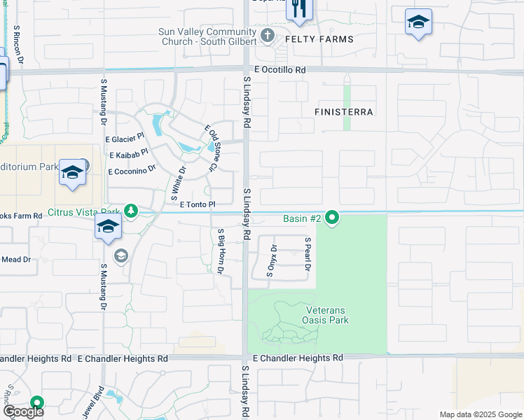 map of restaurants, bars, coffee shops, grocery stores, and more near 4097 East Tonto Place in Chandler