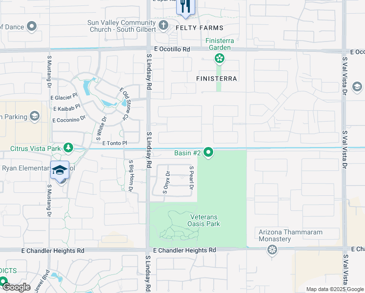 map of restaurants, bars, coffee shops, grocery stores, and more near 4157 East Tonto Place in Chandler