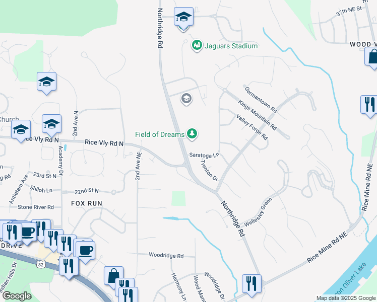 map of restaurants, bars, coffee shops, grocery stores, and more near 2500 Saratoga Lane in Tuscaloosa
