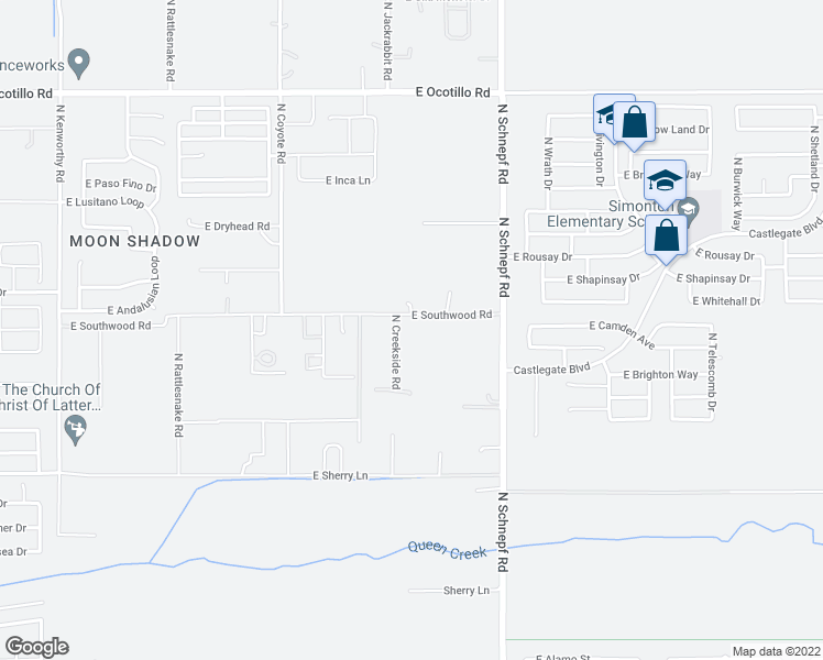 map of restaurants, bars, coffee shops, grocery stores, and more near 39899 North Creekside Road in Queen Creek