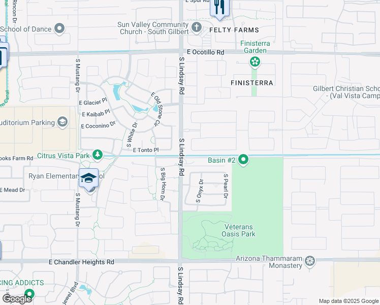 map of restaurants, bars, coffee shops, grocery stores, and more near 4450 South Amethyst Drive in Chandler