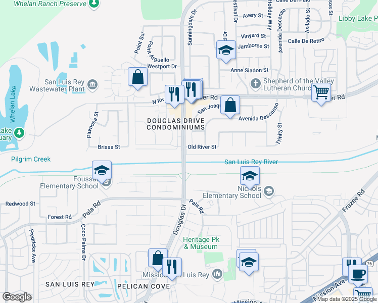 map of restaurants, bars, coffee shops, grocery stores, and more near 4401 Old River St in Oceanside