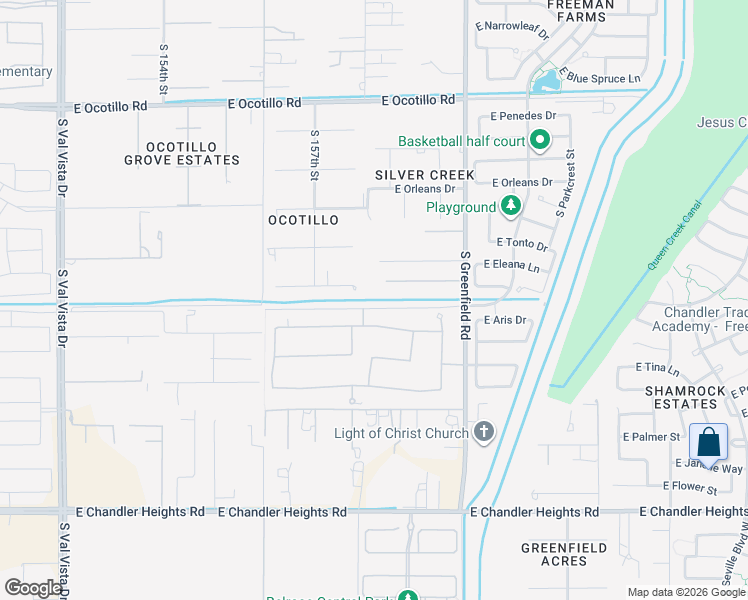 map of restaurants, bars, coffee shops, grocery stores, and more near 2171 East Avenida Del Valle Court in Gilbert
