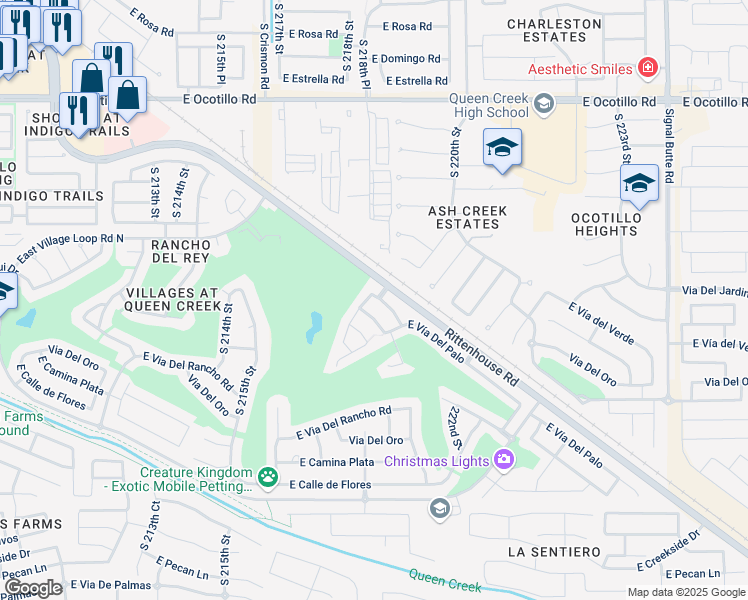 map of restaurants, bars, coffee shops, grocery stores, and more near 21802 East Puesta Del Sol in Queen Creek