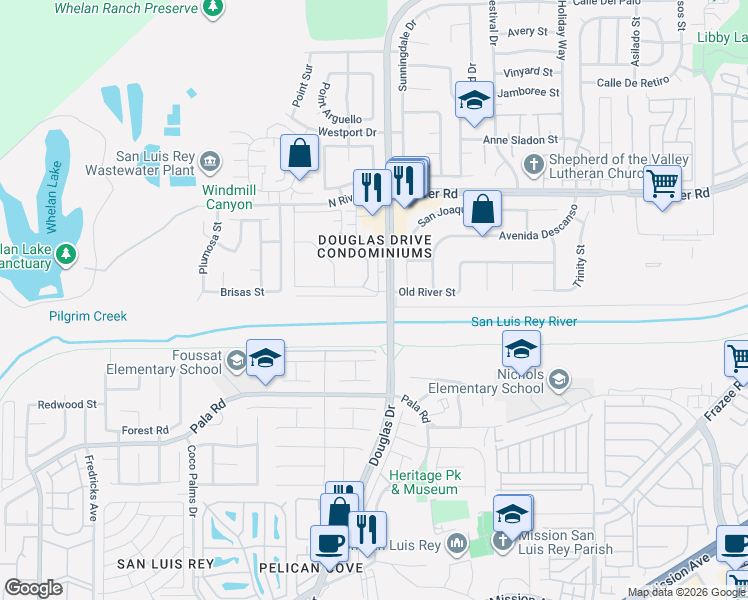 map of restaurants, bars, coffee shops, grocery stores, and more near 4470 Brisbane Way in Oceanside