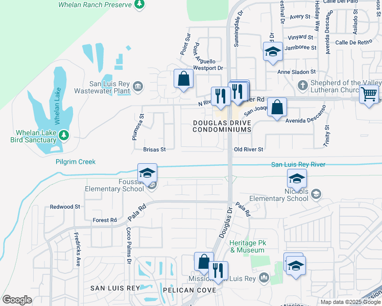 map of restaurants, bars, coffee shops, grocery stores, and more near 4446 Brisbane Way in Oceanside