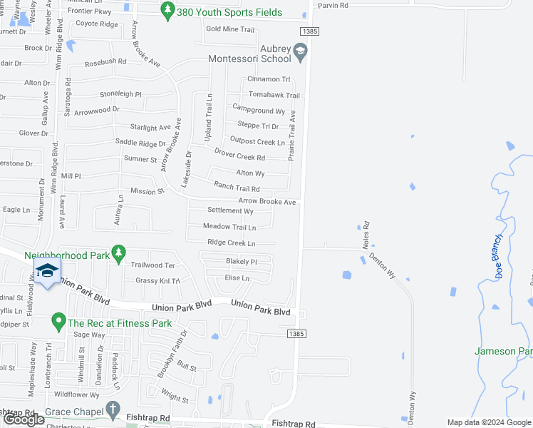 map of restaurants, bars, coffee shops, grocery stores, and more near 1828 Settlement Way in Aubrey