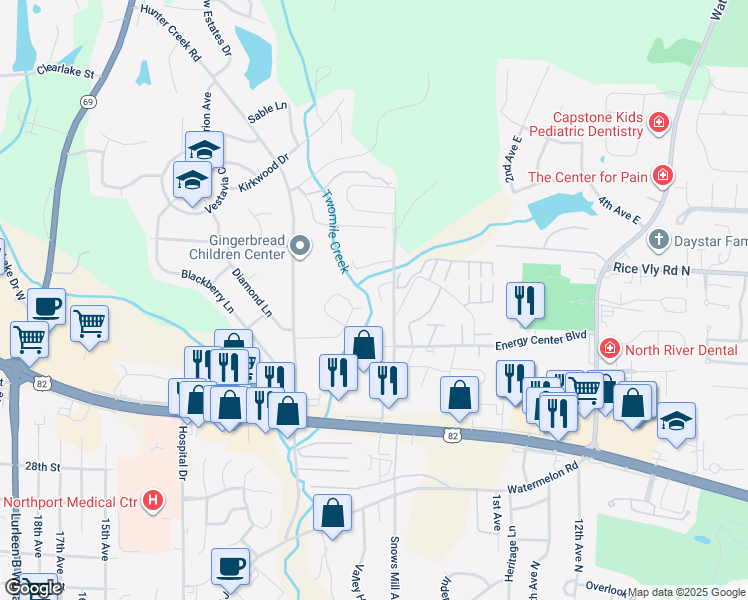 map of restaurants, bars, coffee shops, grocery stores, and more near 382 38th Street in Northport