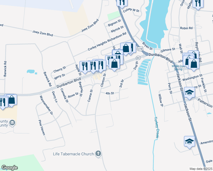 map of restaurants, bars, coffee shops, grocery stores, and more near 1810 Clinton Street in Barnwell