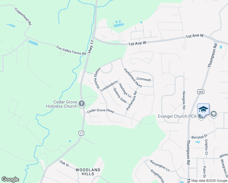 map of restaurants, bars, coffee shops, grocery stores, and more near 212 Queens Gate in Alabaster