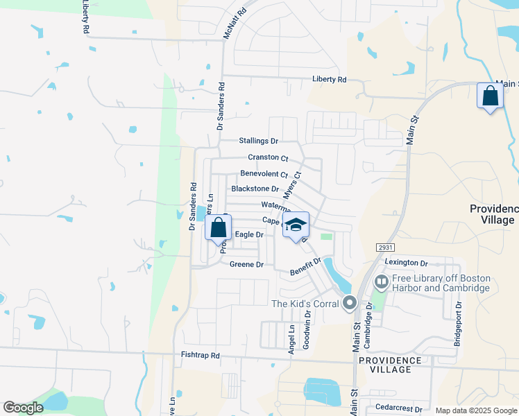 map of restaurants, bars, coffee shops, grocery stores, and more near 9108 Waterman Drive in Denton County