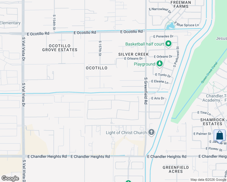 map of restaurants, bars, coffee shops, grocery stores, and more near 2171 East Avenida Del Valle Court in Gilbert