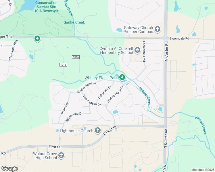 map of restaurants, bars, coffee shops, grocery stores, and more near 711 Columbia Drive in Prosper