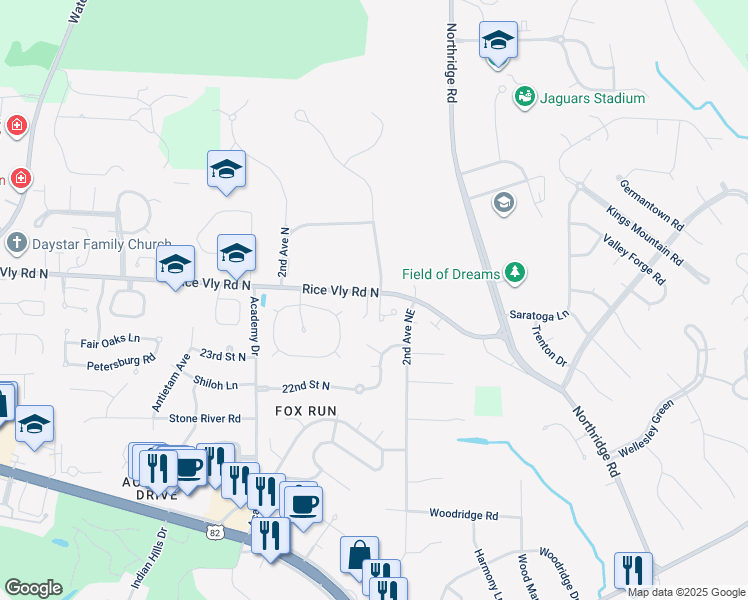 map of restaurants, bars, coffee shops, grocery stores, and more near 2530 Maple Ridge Drive in Tuscaloosa
