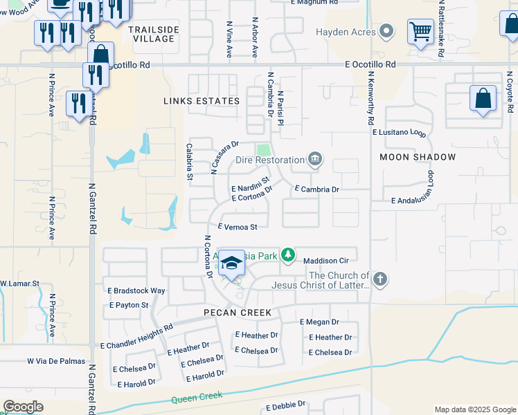 map of restaurants, bars, coffee shops, grocery stores, and more near 39894 North Fazio Lane in San Tan Valley