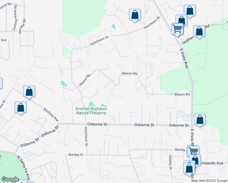 map of restaurants, bars, coffee shops, grocery stores, and more near 2645 Arabian Ranch Lane in Vista