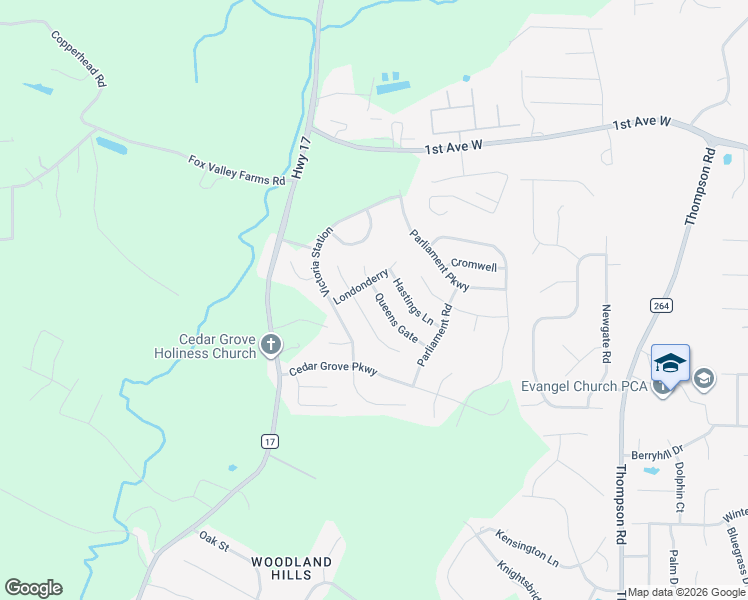 map of restaurants, bars, coffee shops, grocery stores, and more near 212 Queens Gate in Alabaster