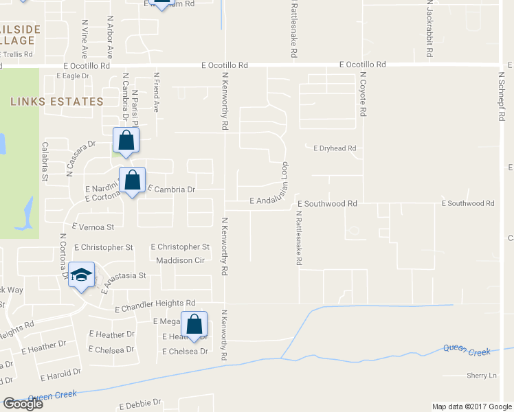 map of restaurants, bars, coffee shops, grocery stores, and more near 2029 East Andalusian Loop in San Tan Valley