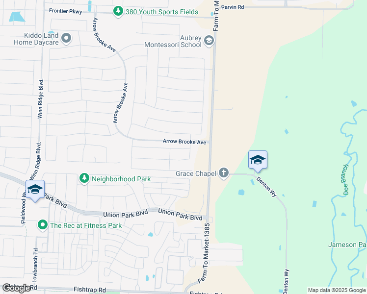 map of restaurants, bars, coffee shops, grocery stores, and more near 1828 Settlement Way in Aubrey