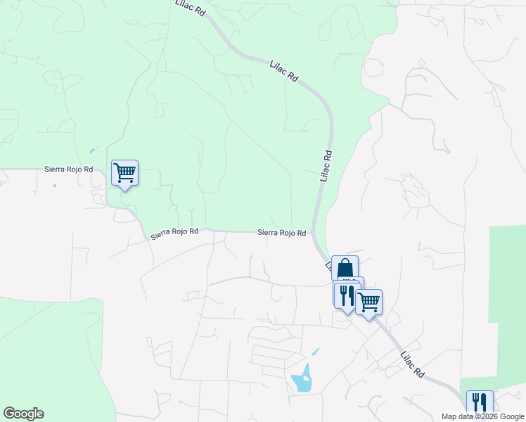 map of restaurants, bars, coffee shops, grocery stores, and more near 12612 Sierra Rojo Road in Valley Center