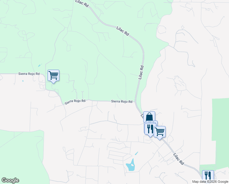 map of restaurants, bars, coffee shops, grocery stores, and more near 12616 Sierra Rojo Road in Valley Center